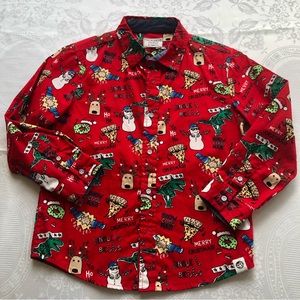 Free Planet Little Boys Size 7 (XL) Red Christmas Shirt Long Sleeves Button-Up